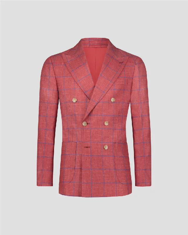 Embroidered Letters SG Double Breasted Blazer – Salmon Plaid