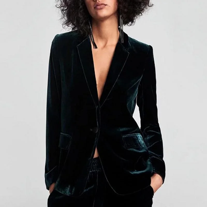 Elegant Series 1-Button Velvet Blazer Women - Suit Jacket