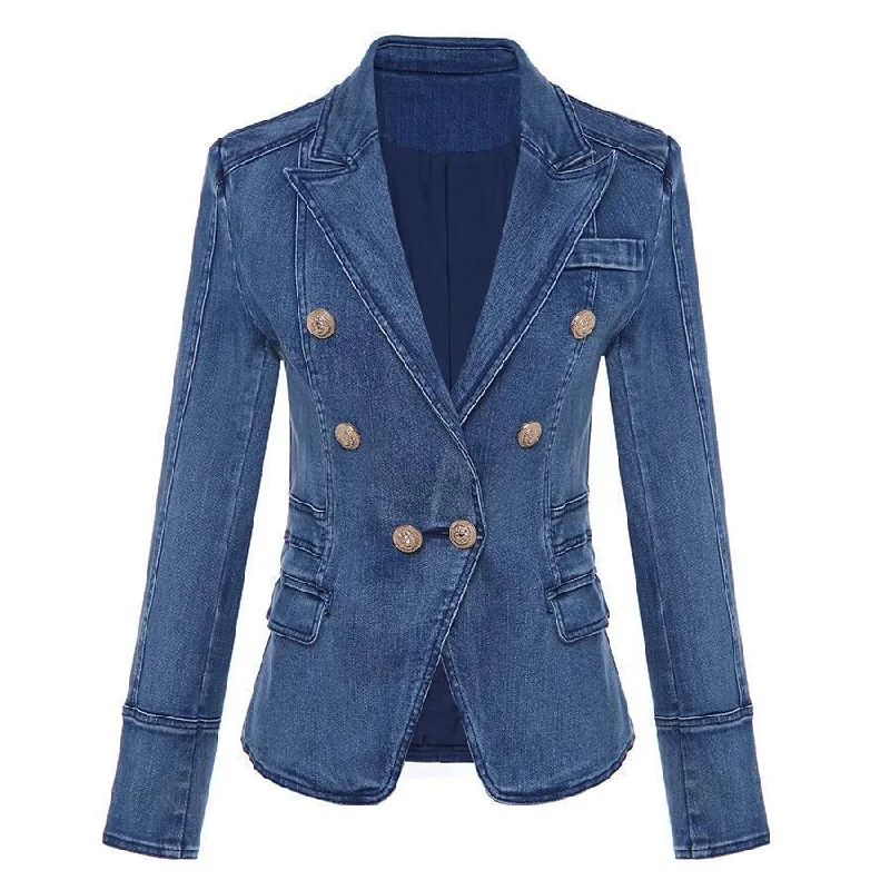 Comfortable And Cold-proof Casual Denim Blazer Women - Casual - Plain-Solid