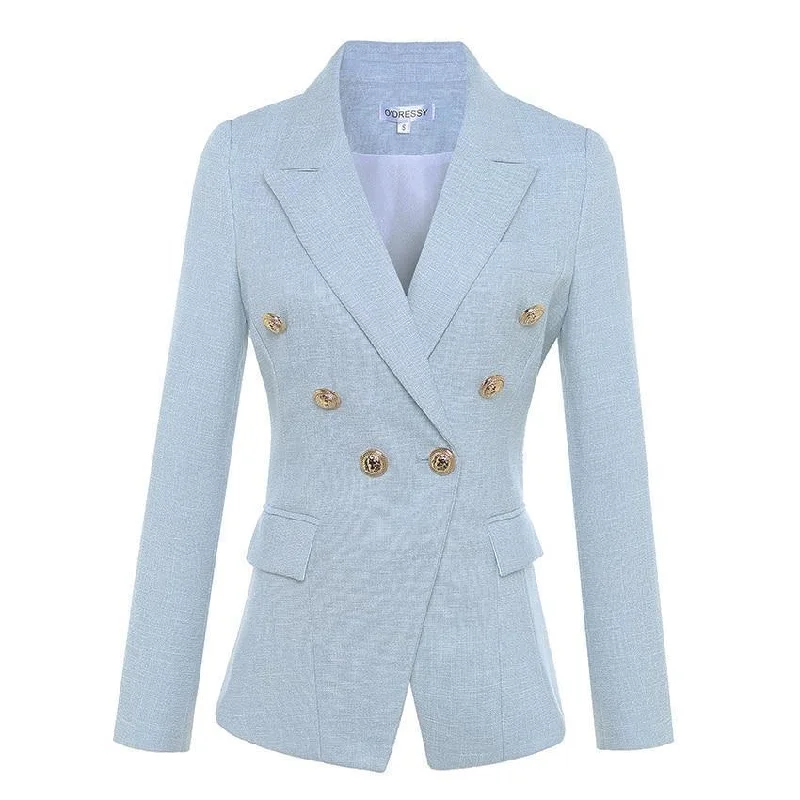 Elegant And Charming La Douce Double Breasted Blazer Women - Casual - Plain-Solid
