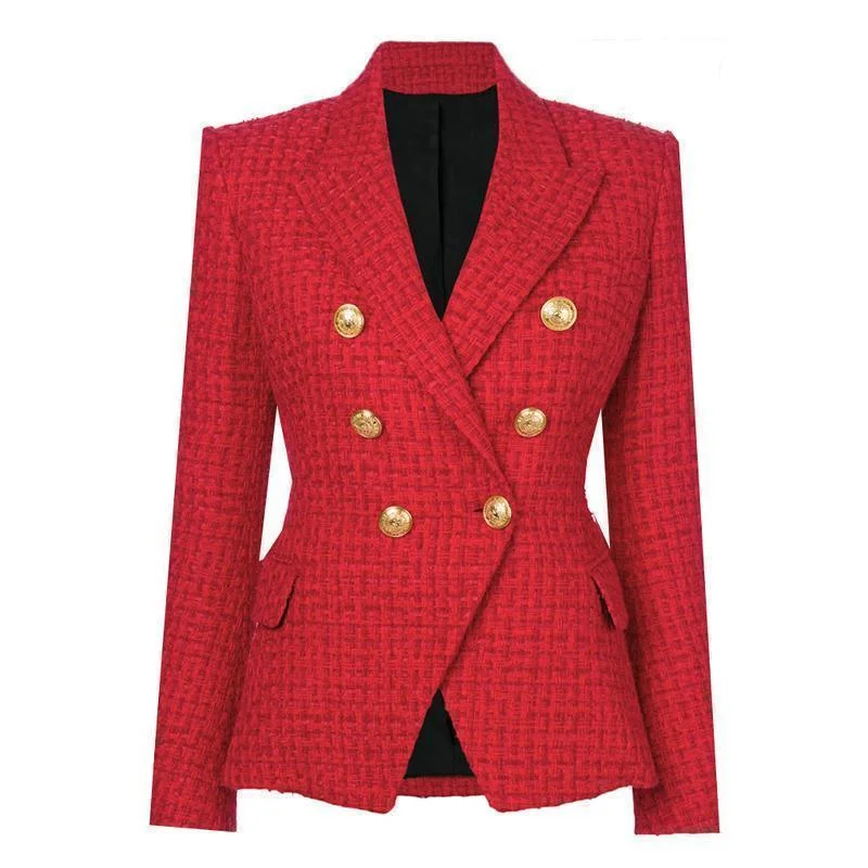 Fashion Must-have The Pragmatic Red Tweed Blazer Women - Casual - Plain-Solid