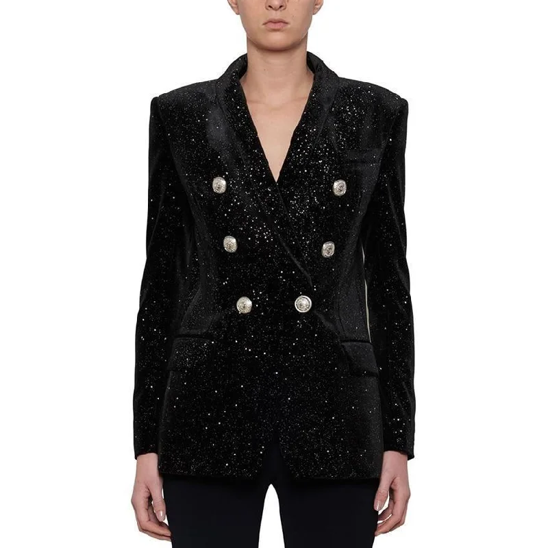 Versatile Items Glitter Velvet Blazer Women - Casual - Plain-Solid