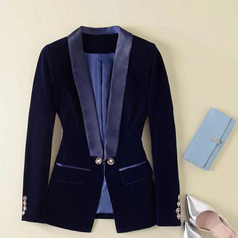 Fashion Innovation The Prowess Velvet V-Neck Blazer Women - Casual - Plain-Solid