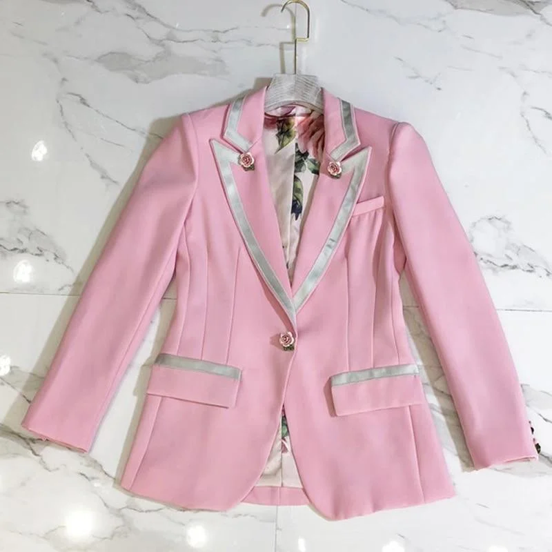 Exquisite Tailoring Elegant Pink Blazer Women - Casual - Plain-Solid