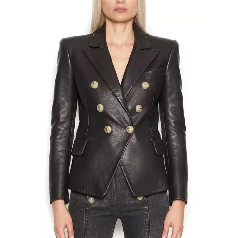 Minimal Classic Designer Leather Blazer Women - Casual - Plain-Solid