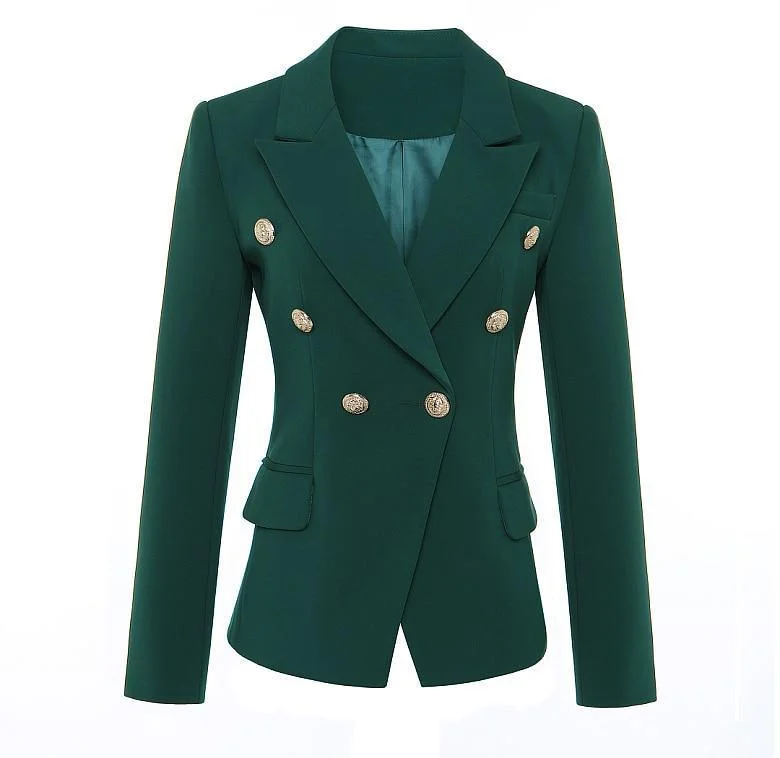 Bright Colors Dark Green Blazer Women - Casual - Plain-Solid