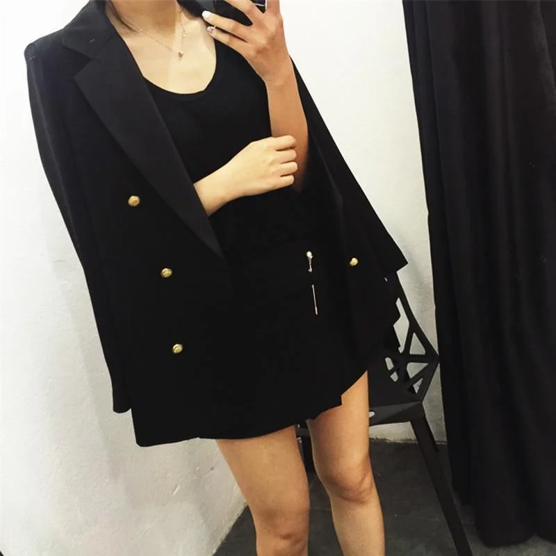 Sports Series Trendy Gold Buttons Blazer Women - Casual - Plain-Solid