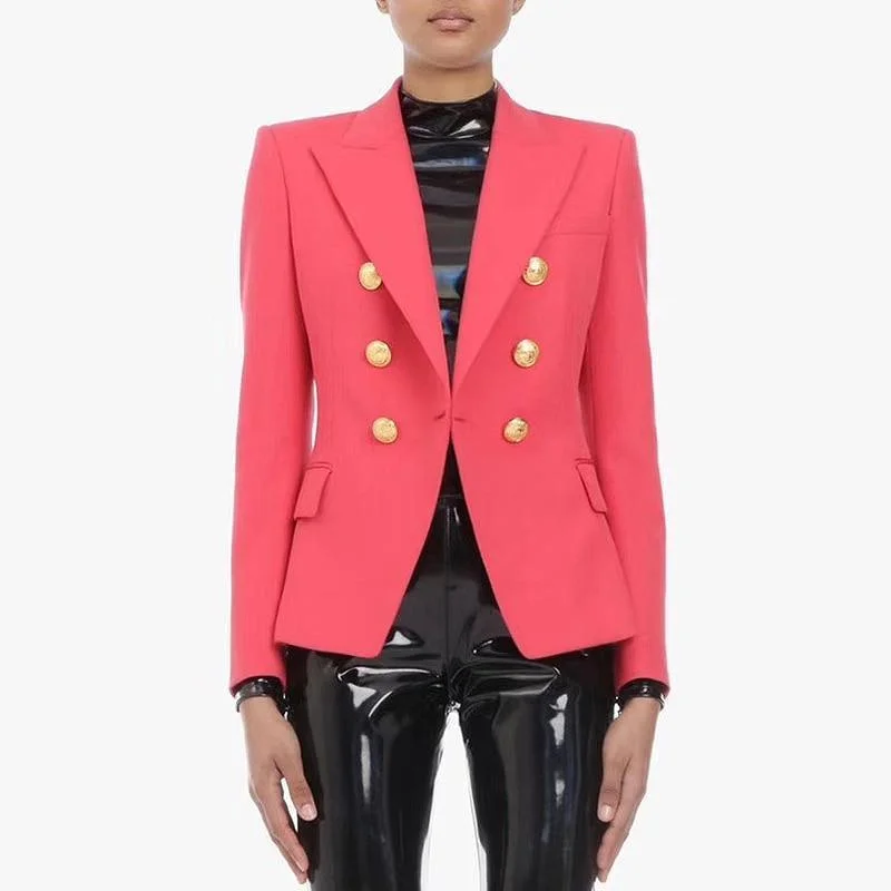Fresh And Elegant Coral Red Blazer Women - Casual - Plain-Solid