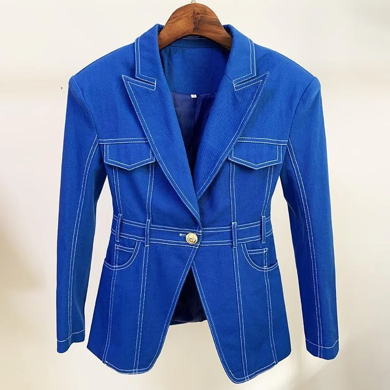 Personal Charm Stitched Denim Blazer Women - Casual - Plain-Solid