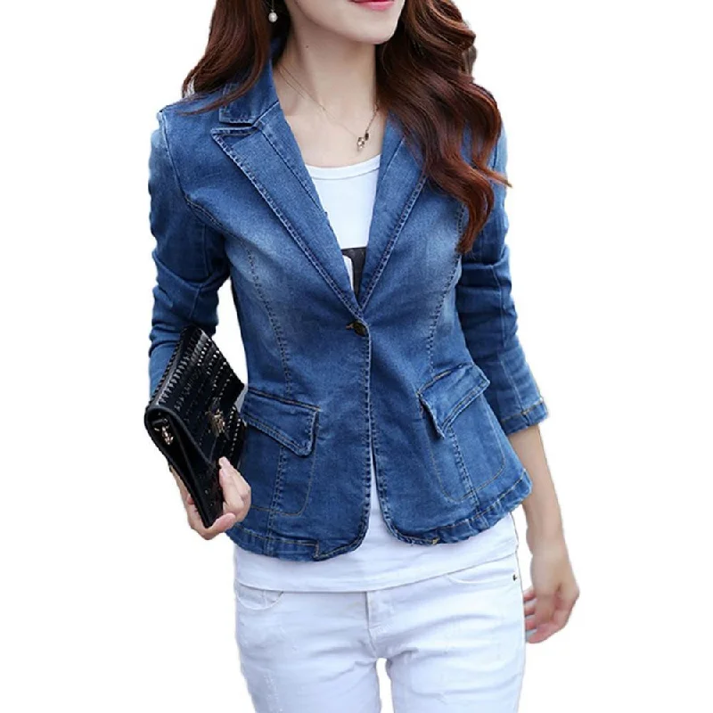 Advanced Design Denim Jean Blazer Women - Casual - Plain-Solid