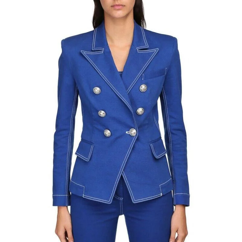 Trends Double Breasted Denim Blazer Women - Casual - Plain-Solid