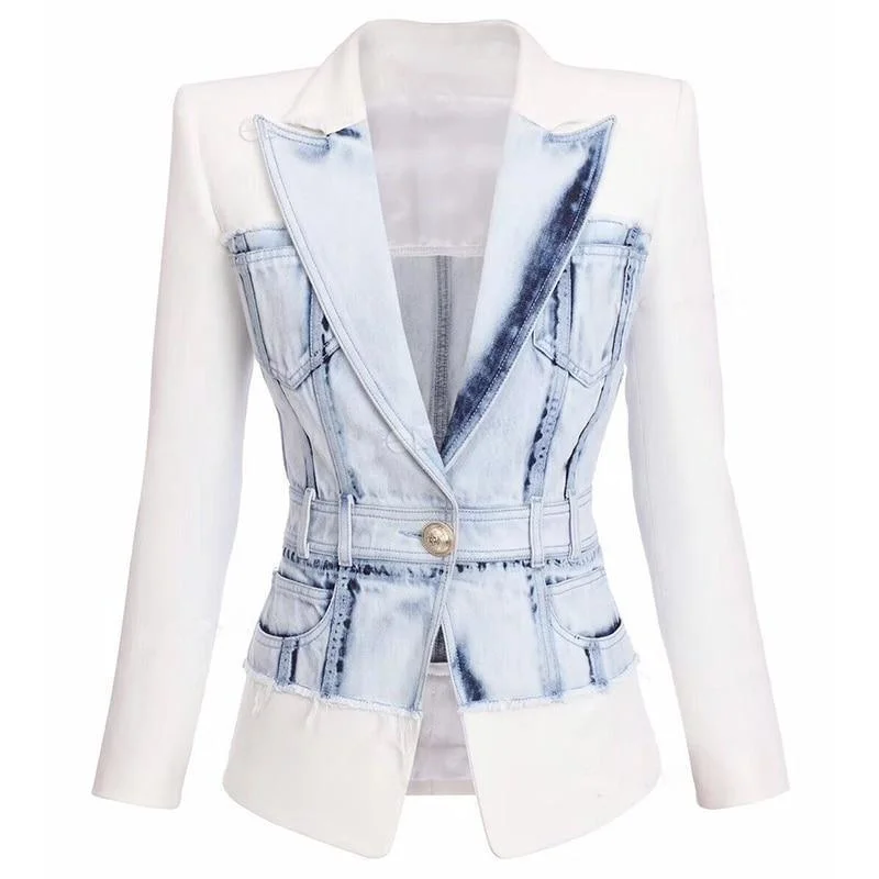 Energy Plan Stylish Patchwork Denim Blazer Women - Casual - Patchwork