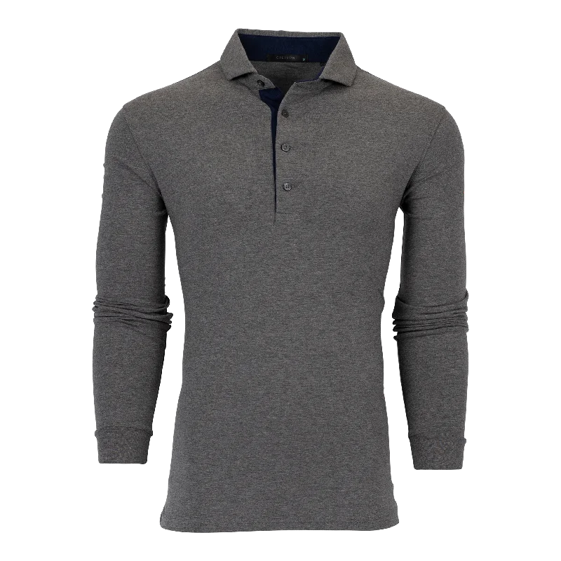 Comfy Layers Apache Long Sleeve Polo (Smoke Heather)