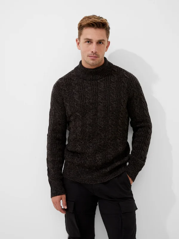 High Street Style Cable Knit Roll Neck Jumper