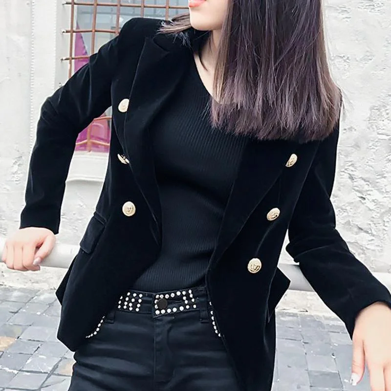 Avant-garde Design Aristocratic Velvet Blazer Women - Casual - Plain-Solid
