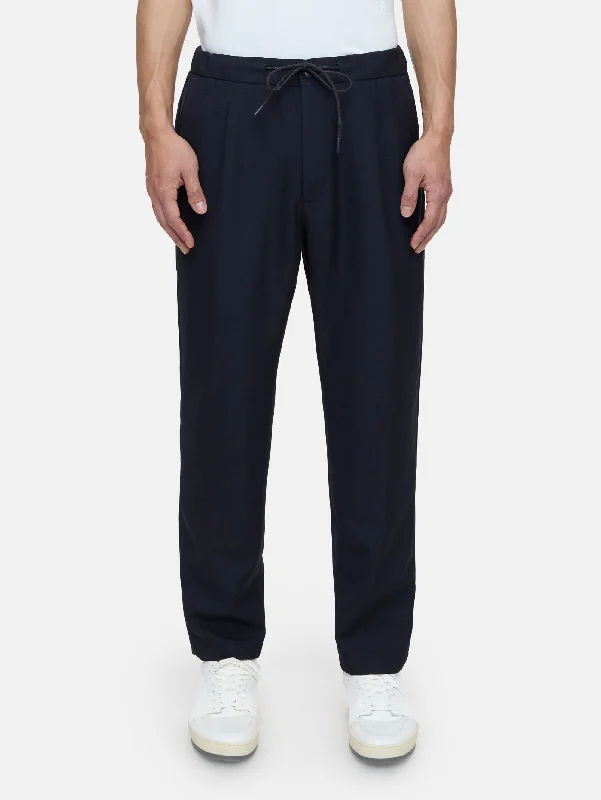 Chic Lounge Pantaloni con Coulisse in Fresco Lana Blu
