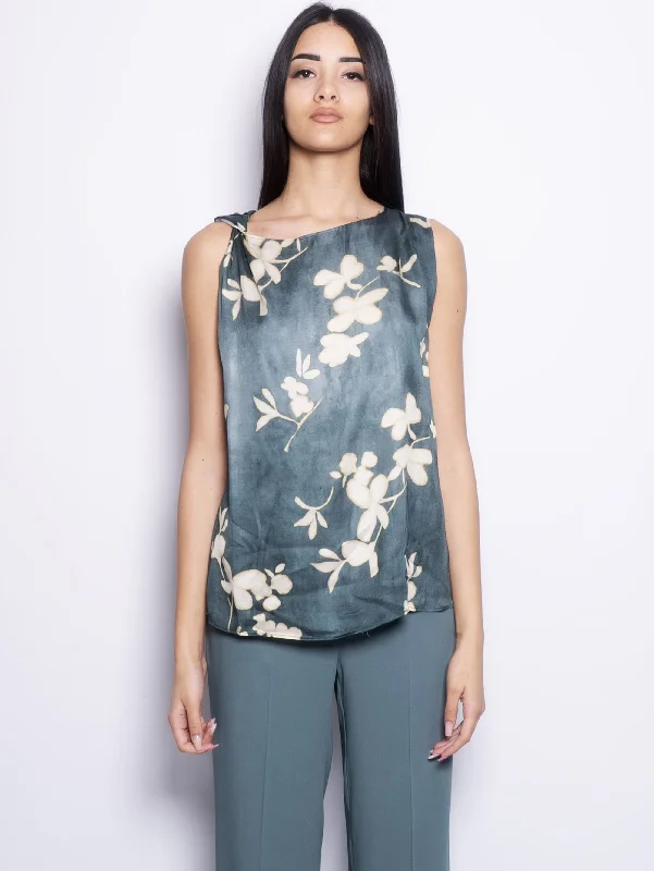 Comfortable Lifestyle Top in Viscosa con Stampa Floreale Verde