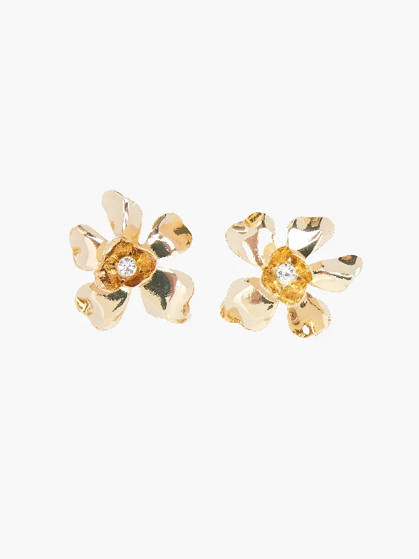 College Style Large Floral Diamante Stud Earrings