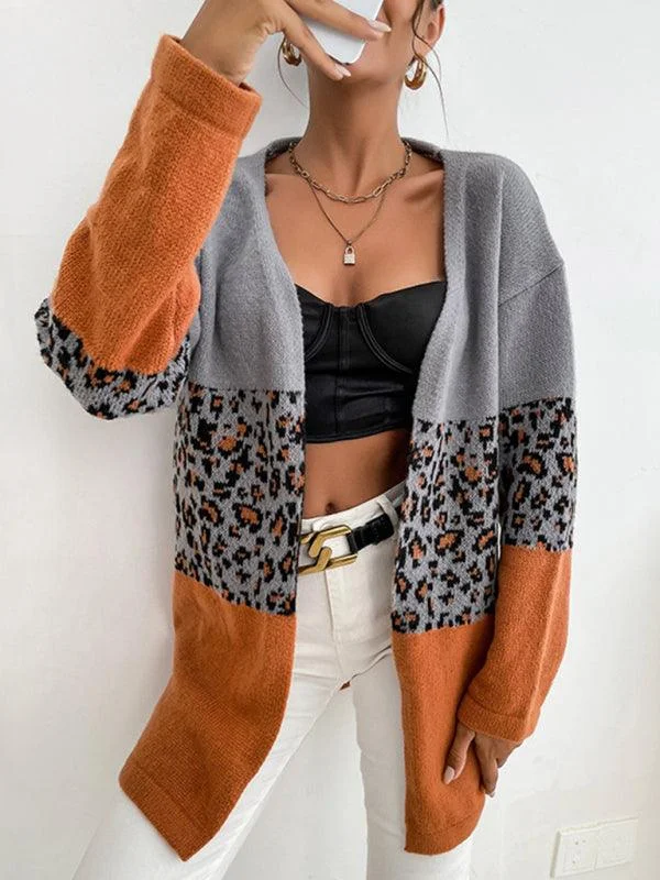 Smart Casuals Leopard Contrast  Women Cardigan Sweater
