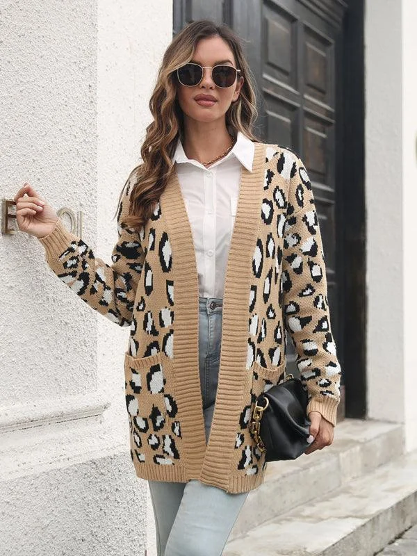 Classic Style Leopard Jacquard Cardigan Sweater