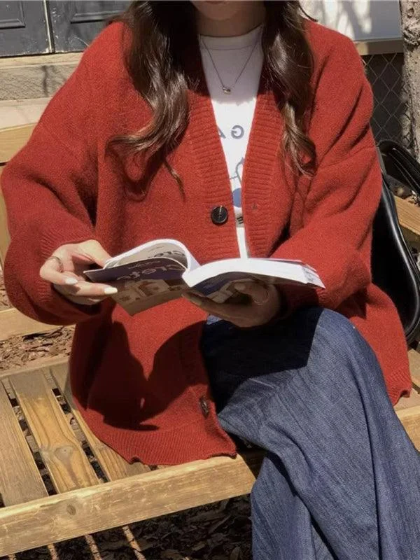 Classic Loose Buttoned Versatile Women Cardigan Sweater