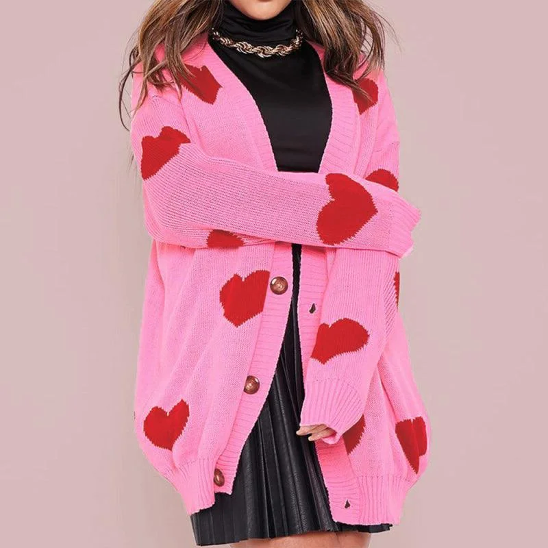 Casual And Versatile Love Knitted  Women Cardigan Sweater