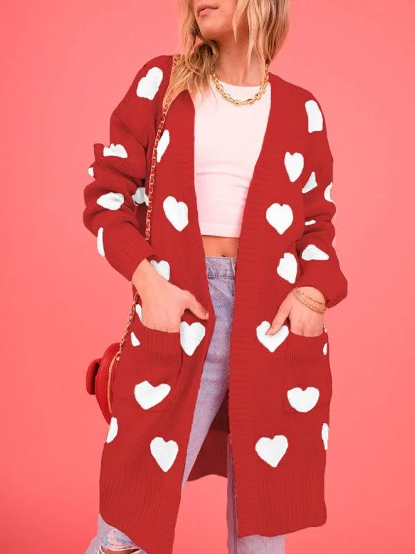 Warm Chic Lovey Knitted Mid-Length Cardigan Sweater