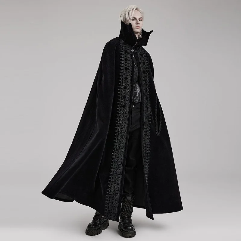 Relaxed Fashion Men's Gothic Bat Collar Embroidered Long Cloak