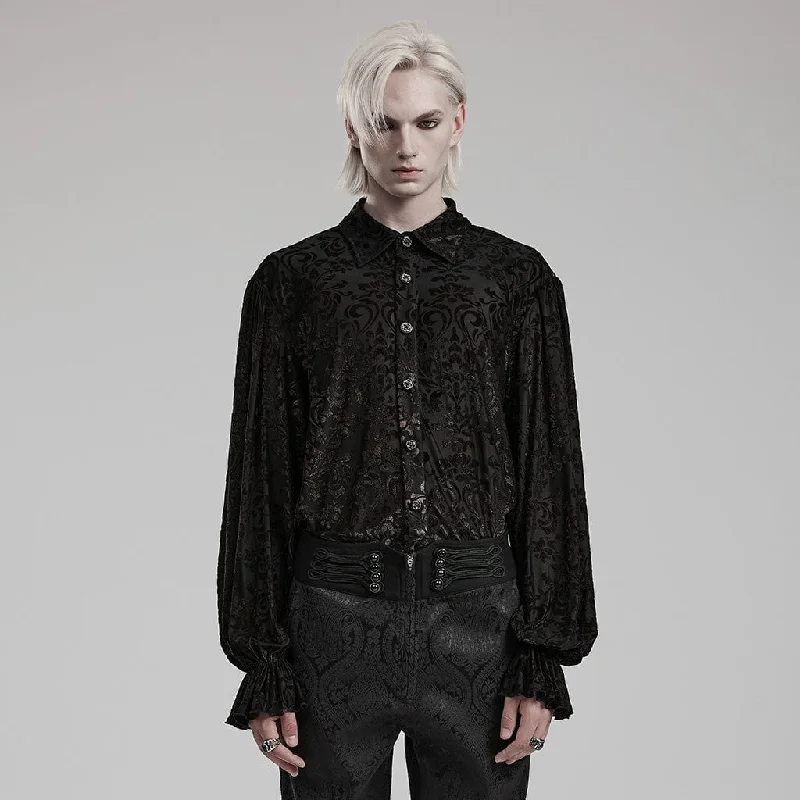 Casual Fit Men's Gothic Dark Gold Printed Flare Sleeved Shirt