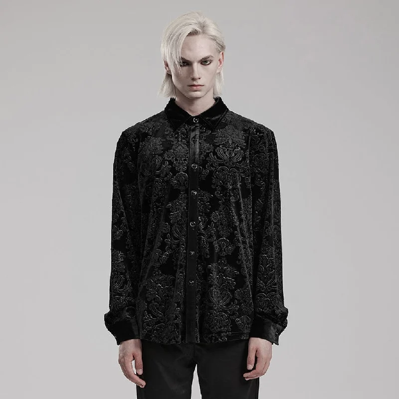 Cozy Fitting Men's Gothic Embossed Velvet Shirt