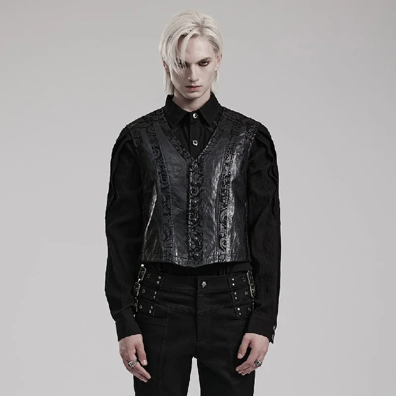 Versatile Casuals Men's Gothic V-neck Floral Printed Faux Leather Vest