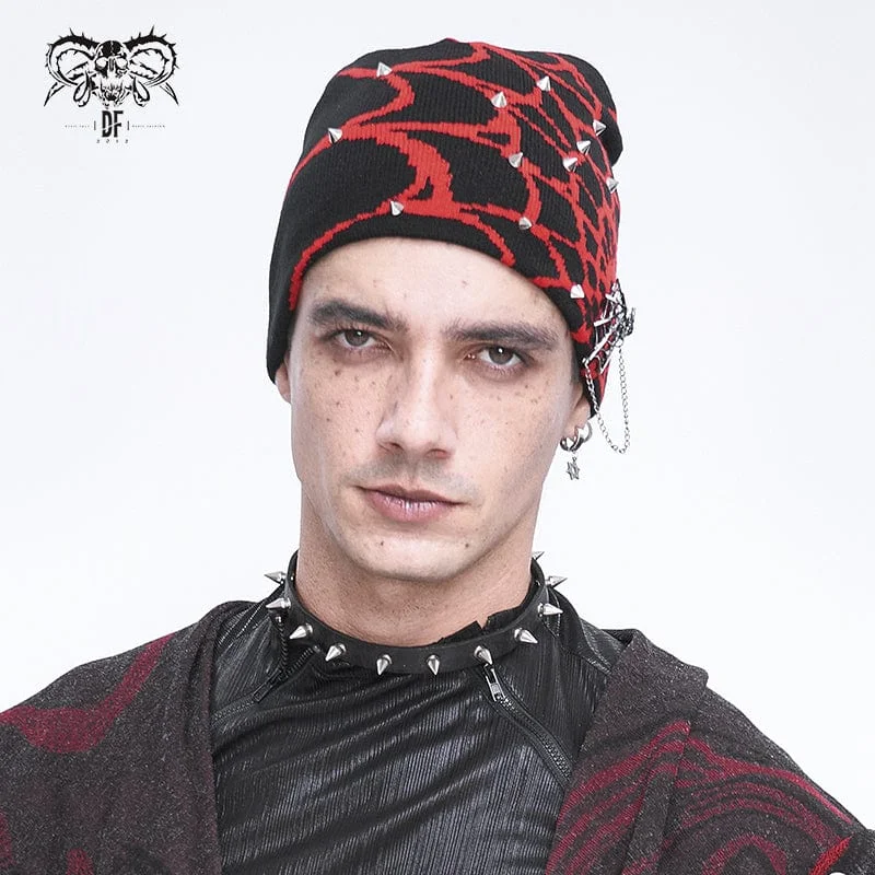 Chic Comfort Men's Punk Contrast Color Spider Web Knitted Beanie Red