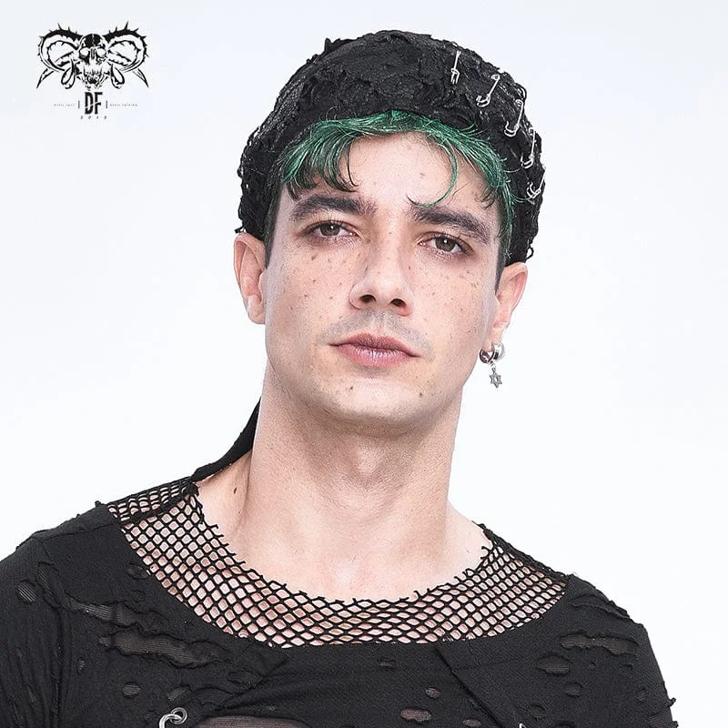 Relaxed Chic Men's Punk Distressed Pin Lace-up Beanie