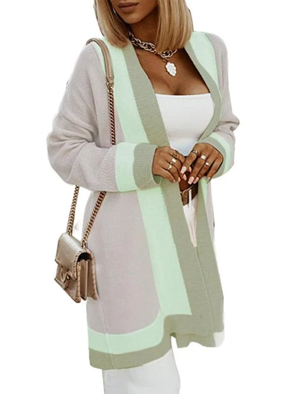 Trendy Layers Patchwork Knitted Women Cardigan Sweater
