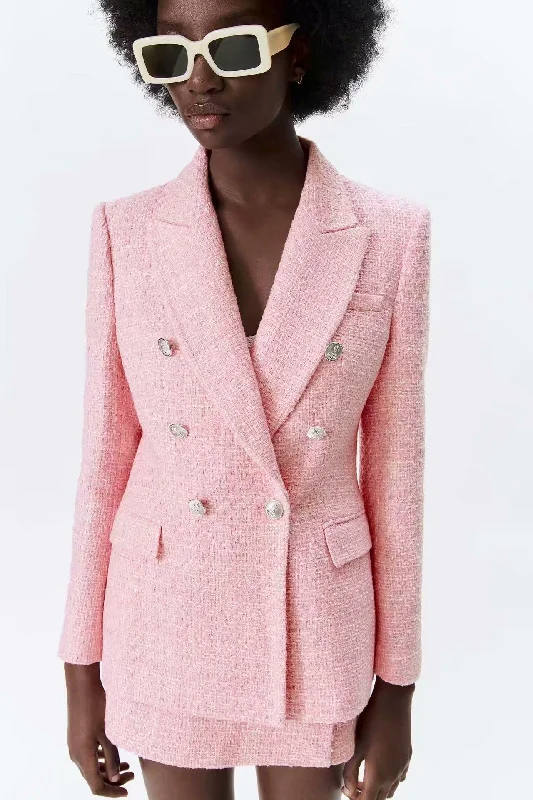 Versatile Wear Pink Tweed Shorts Suit - Women Suit