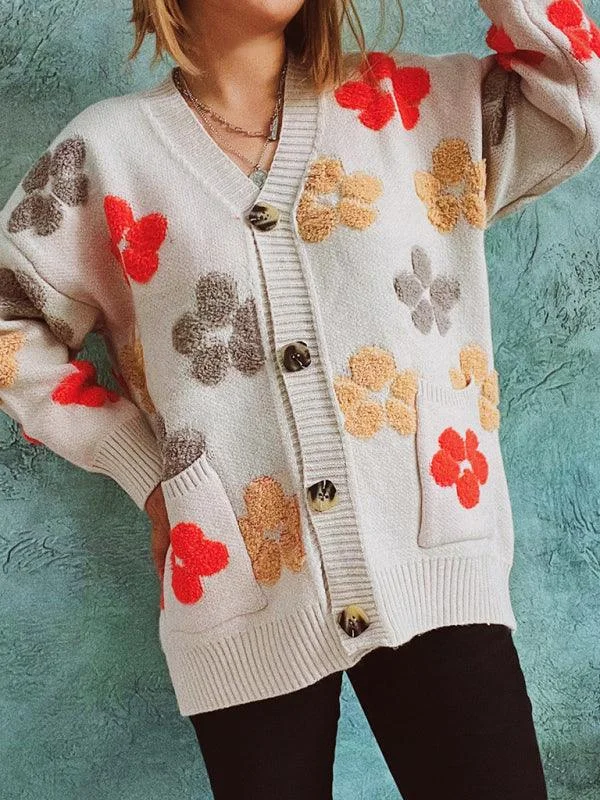 Cozy Shirts Pocket Jacquard Women Cardigan Sweater