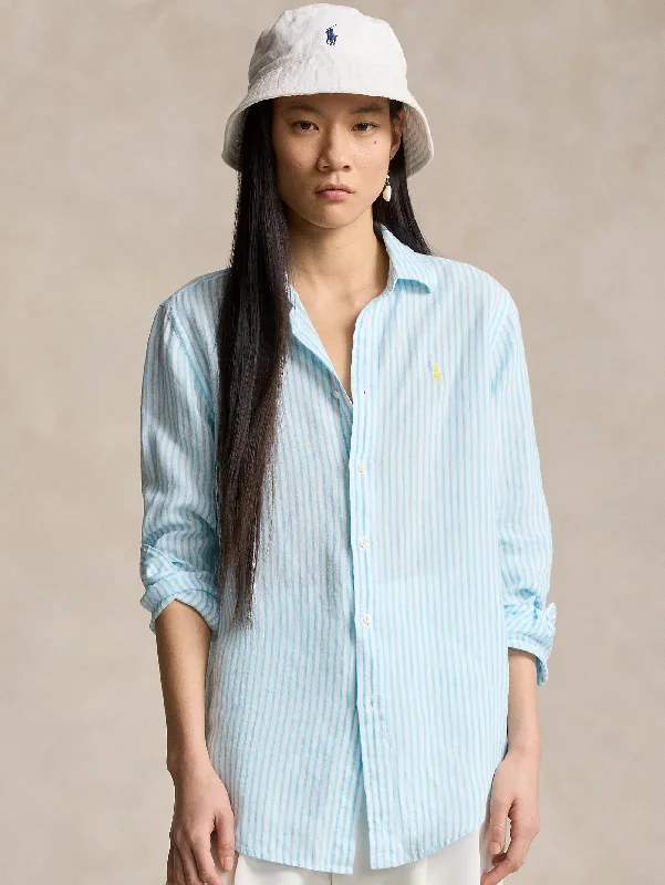 Relaxed Clothing Camicia a Righe in Lino Turchese/Bianco