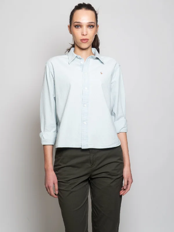 Diamond Series Camicia con Orlo Stondato in Chambray Celeste