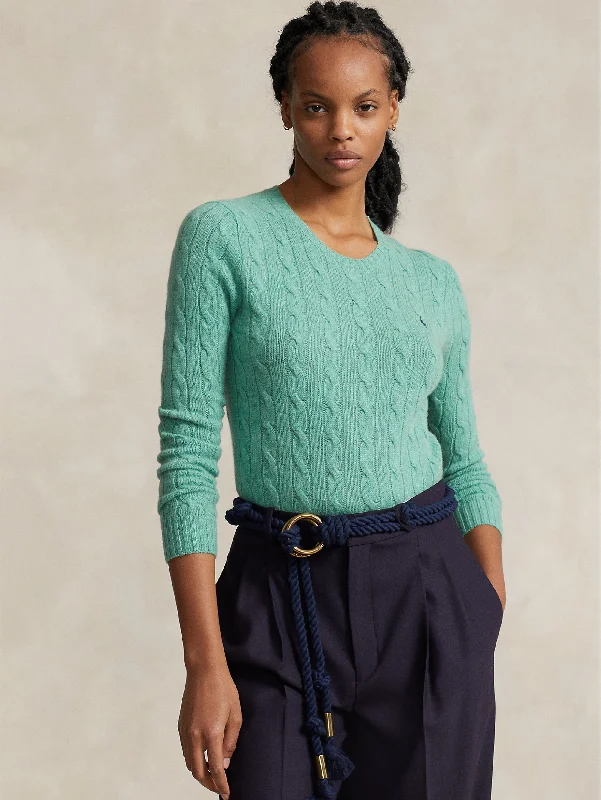 High-quality Design Maglia a Trecce in Misto Cashmere Verde Melange