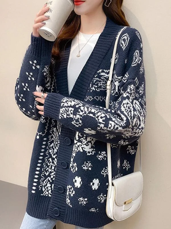 High-quality Fabrics Snowflake Jacquard Cardigan Sweater