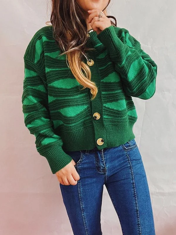 Comfortable Fashion Looks Striped Contrast Crewneck Short Cardigan
