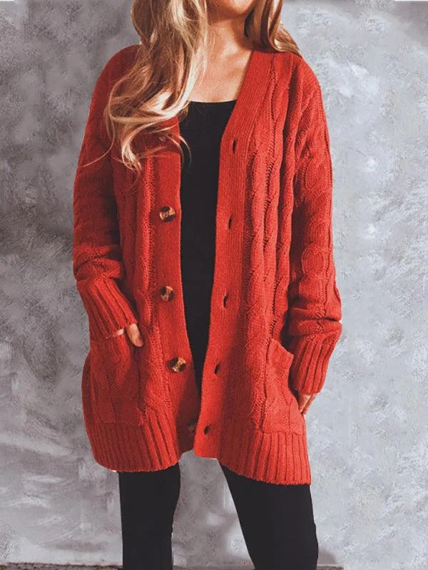 High-end Design Twist Pocket Long Women Cardigan Sweater