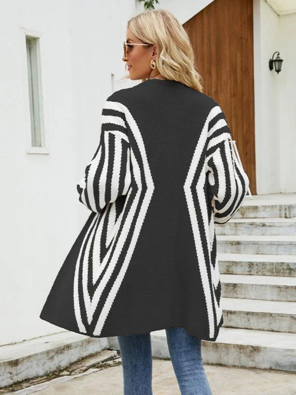 Body Design V-Neck Diamond Stripe Cardigan Sweater