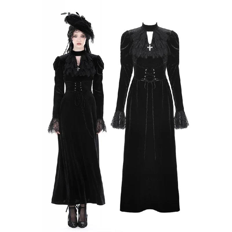 Urban Style Women's Gothic Cutout Puff Sleeved Velvet Dress