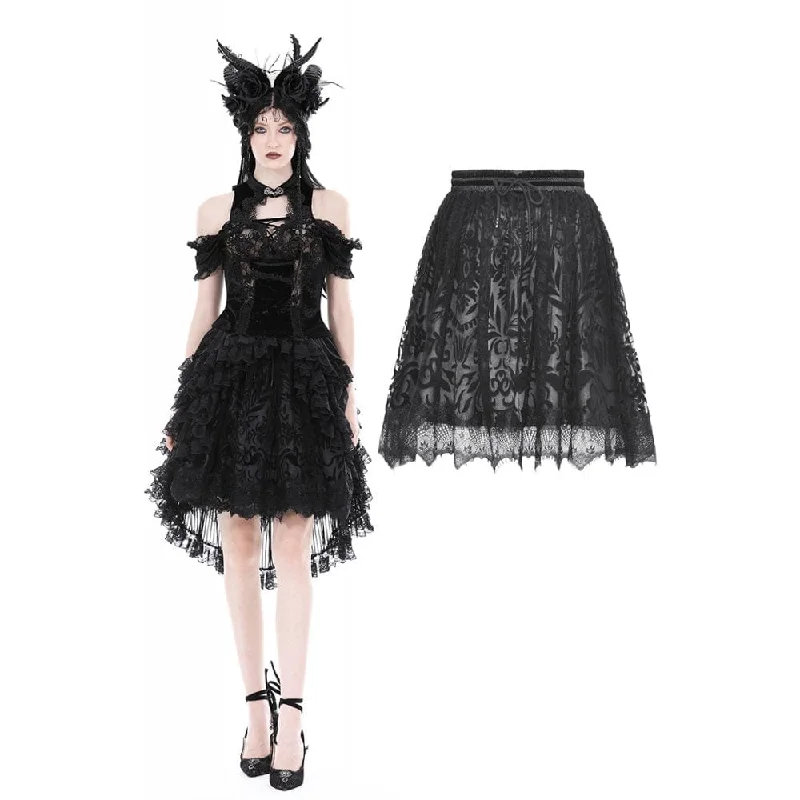 Sports Fashion Women's Gothic Flocking Irregular Lace Hem Skirt