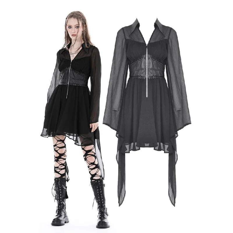 Slightly Flared Design Women's Gothic Irregular Plunging Flared Sleeved Dress