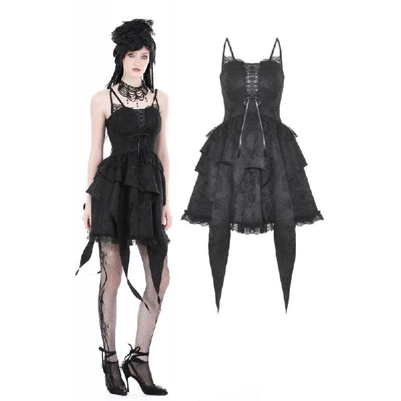 Knowledge And Elegance Women's Gothic Irregular Ruffled Layered Slip Dress