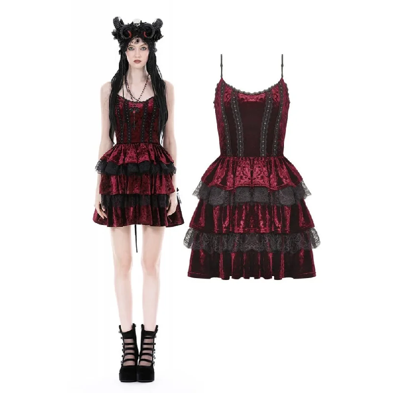 Elegant And Simple Women's Gothic Layered Lace Splice Velvet Slip Dress