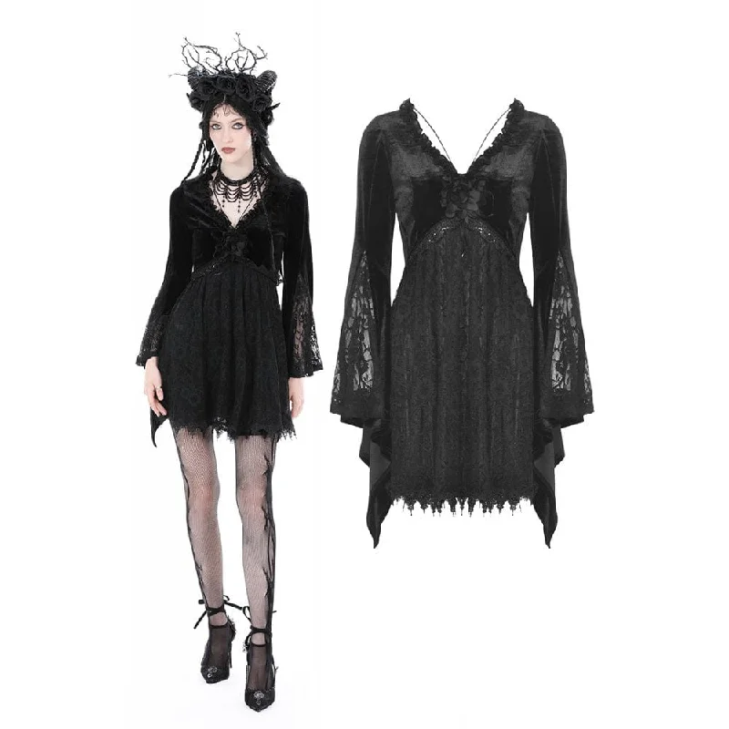 High Street Series Women's Gothic Plunging Lace Splice Velvet Dress