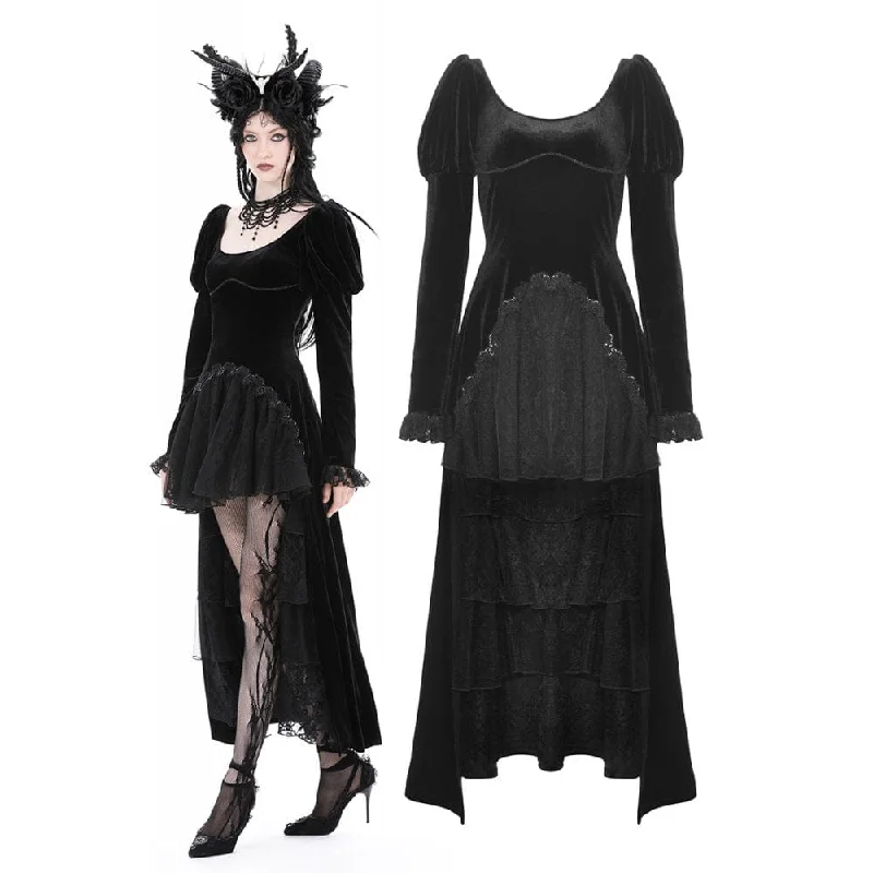 Comfortable And Versatile Women's Gothic Puff Sleeved High-low Velvet Wedding Dress